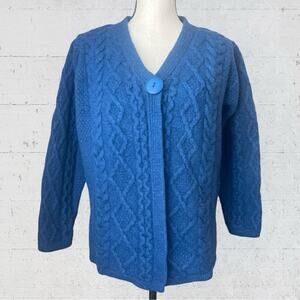 Aran Crafts Ireland Merino Wool Fisherman Cable Knit Sweater Cardigan Size Large